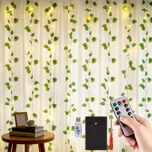 DomeStar Vines with Light for Bedroom, 300 LED Fairy Lights with Vines, Curtain String Lights with Remote for Dorm, Wedding, Party, Wall, Indoor, Outdoor Home Decor