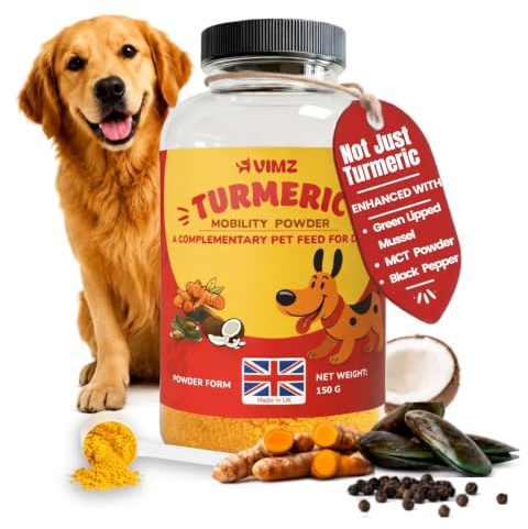 VIMZ Turmeric Mobility Powder for Dogs | Joint Support Food Topper | Green Lipped Mussel, Black Pepper & MCT | Made in UK | 150g