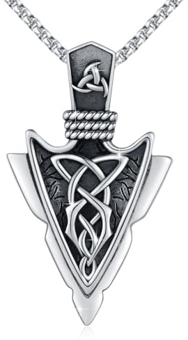 JFASHOP Keltische Pfeilspitze Halskette 925 Sterling Silber Turquoise Pfeil Anhänger Halskette Pfeilspitze Schmuck Geschenke für Mann Damen