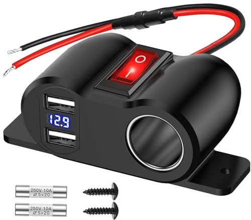 WIOONI 12V 120W Zigarettenanzünder Steckdose mit QC3.0 USB-A, 18W+18W Schnellladebuchse mit Voltmeter, Schalter und LED-Anzeige für 12-24V Auto, LKW, Boot, Wohnmobil