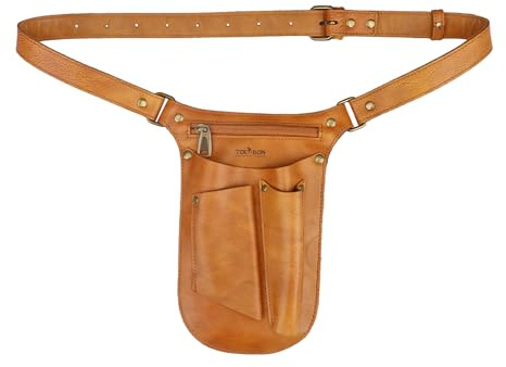 TOURBON Soft Leather Garden Tool Belt Gandening Pouch for Men Women | Multi-Purpose Tool Storage Bag, Zipped Compartment, Pliers Pruning Holder, Shears Holster, for Gardening Landscaping Work