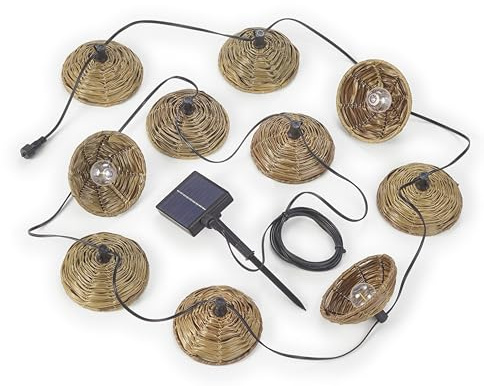 Reality Leuchten LED hybrid sol utomhus ljuskedja Mood R74761932, plast svart, skärm plast brun, inkl. 10 x 0,5 watt LED, fjärrkontroll, längd 5,7 meter