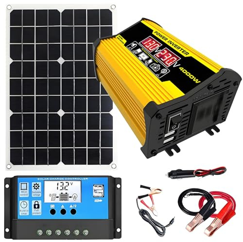 levigationlu Controlador De Panel Solar E Inversor - Placas Solares para Casa Kit Completo con Panel Solar De 18W E Inversor De 400W, Controlador De Carga Solar De 30A Yellow-220V