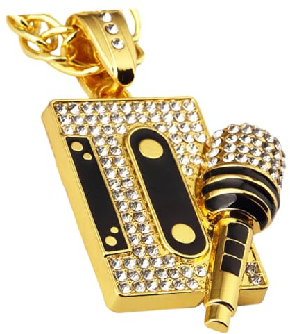 ORFOFE Microphone Pendant Necklace Hip Hop Chain Jewelry Metal Neck Chain for Women and Men Street Dance Costume Accessory Gold Color