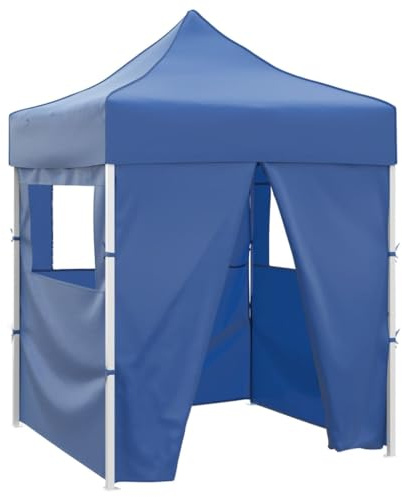 QJBSAVVA Gazebo pieghevole 2 x 2 m, blu con 4 pareti laterali in PVC Oxford 600D, resistente alle intemperie, verniciato a polvere, telaio in acciaio robusto e leggero per giardino, feste, barbecue