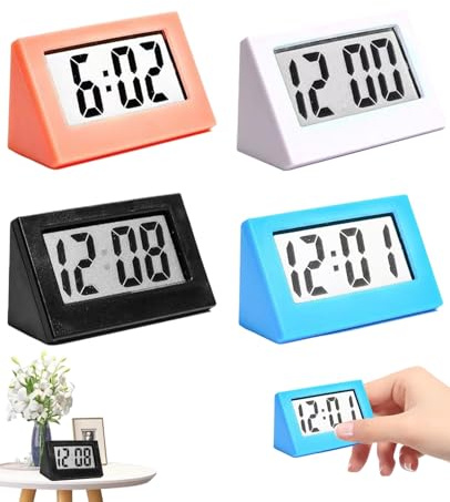 FunnAura 4 Pcs Digital Travel Alarm Clock, Portable Silent Mini Lcd Clocks Battery Operated for Shelf Table Desk