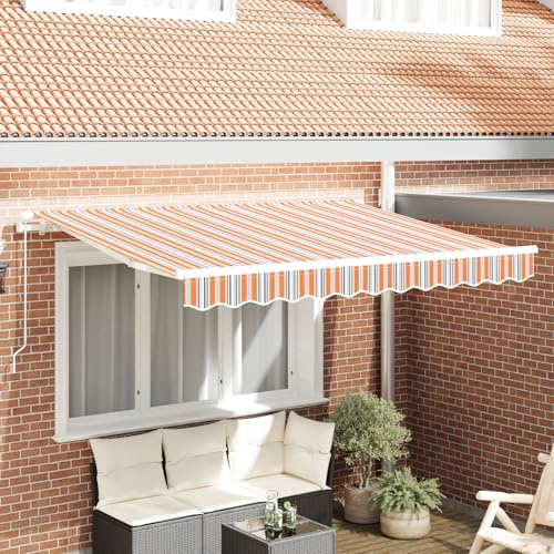 Tessuto di Ricambio per Tenda da Esterno 3.5x2m Rigato Multicolore Arancione Grigio Blu, Tenda Rettangolare per Balcone in Poliestere Resistente alle Intemperie, Protezione
