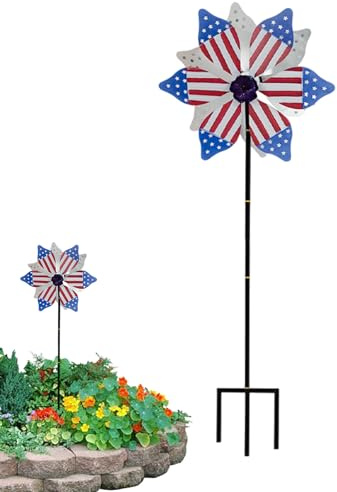 Molinillos de Viento de jardín – Decoraciones patrióticas de Molinos de Viento con estaca | Hilanderos de Patio al Aire Libre, para jardín, Patio, césped, Porche, Cama de Flores, de Entrada