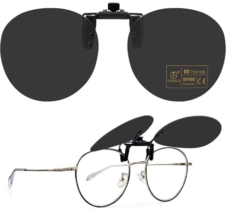 TEMSO Solglasögon med klämma för män kvinnor, klassiska polariserade Clip-on solglasögon för körglasögon, klar syn, anti-bländning, Svart katt.3, M 55*48MM