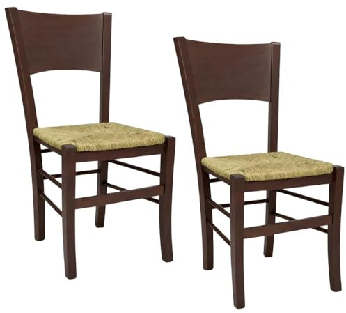 OKAFFAREFATTO MADDALONI Lucy Lot de 2 chaises de salle à manger en noyer foncé avec siège en paille