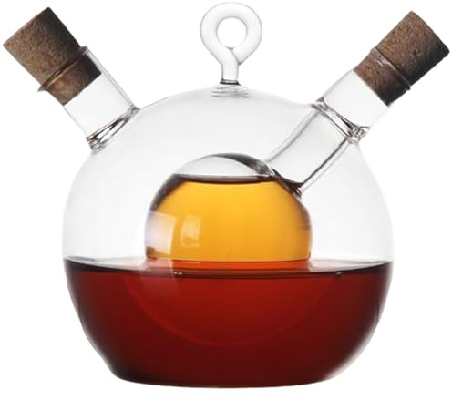 Aetize olja och vinäger dispenser set 2 i 1 350 ml + 50 ml olja och vinäger dispenser flaska kulformad 10 x 10 cm glas och flaska med korkpropp för kök och