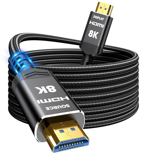 Snowkids 8K Fiber Optic HDMI 2.1 Cable 20m, 48Gbps Ultra High Speed, Black | 8K@60Hz HDMI Lead, 4K@120Hz, eARC HDR10 4:4:4| 21:9, HDCP 2.2/2.3, 3D, VRR, Ethernet, for Latest game console/TV/HDTV/Blu-ray