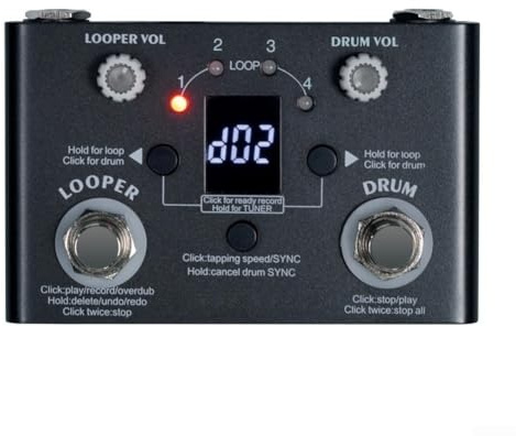 för M-VAVE gitarreffektpedal V2 drum looper med 30 rytmer, 11 min inspelningstid, tap Tempo 40–240 BPM, USB-C, auto-Sync för gitarr och bas, turkos/svart (svart)
