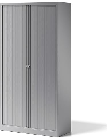 BISLEY Rollladenschrank Essentials mit 4 Fachböden für 5 Ordnerhöhen, Metall, Sl355 Rollladen/Korpus Silber, 47 x 100 x 198 cm