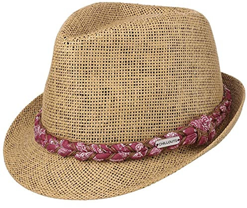 CHILLOUTS Labasa Hat Sommerhut - Sonnenhut Herren Trilby, Hut Herren Sommer Verstellbar, Panama Hut Atmungsaktiv, L-XL, rot/braun