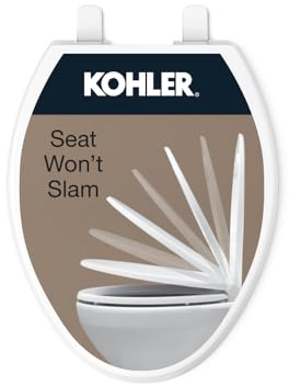 KOHLER 20110-0 Brevia, Slow Close Toilet Seat, Elongated Toilet Seat, Grip-Tight Bumpers Quick-Attach Hardware, White