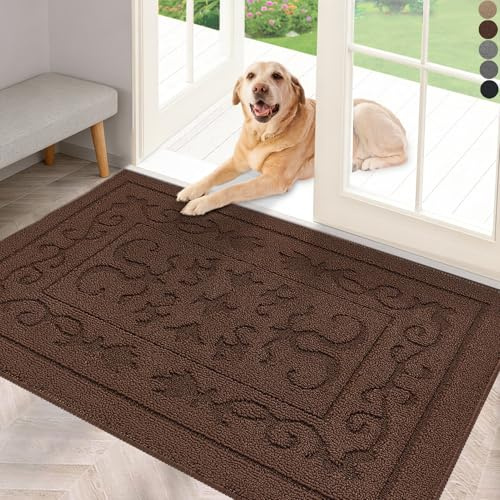 FONEYI Indoor Door Mat 24 x 36, Dirt Trapper Door Mats Non-Slip Entryway Rugs Washable, Absorbent Resist Dirt Welcome Mat, Low Profile Inside Floor Mats for Front Back Door and Entryway, Coffee