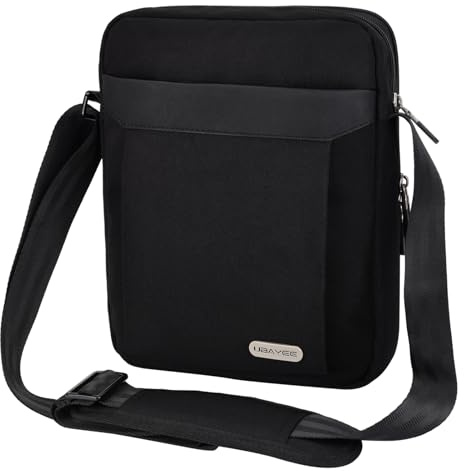 UBAYEE Män Axelväska för iPad Surfplattor upp till 10,5 Tums (25 cm), Tablettfack, Flerfickor, Vattentät, Liten (Svart)