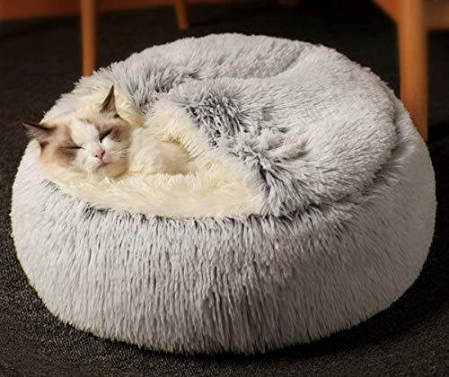 2 in 1 Katzenbett Flauschiges katzenhöhle, Waschbares Tierbett Winter Geschlossen Katzenkissen, Körbchen Schlafplatz für Katzen klein Hunde bequem schlafen und kuscheln