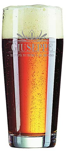 Colorfamily Bicchiere da birra con incisione Festa del Papà PERSONALIZZABILE CON NOME - il Papà numero 1 al mondo - Regalo Papà - bicchiere in vetro 40 cl