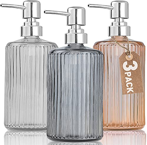 Dispenser di sapone liquido in vetro da 500 ml, dispenser di sapone per le mani in vetro con pompa antiruggine, dispenser di sapone liquido per lozioni per cucina, bagno, multicolore, confezione da 3