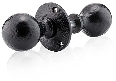 XFORT Smithy's Range Ball Shaped Rim Knob Black Antique, Traditional Rustic Round Rim Door Knob, for Use with Rim Sashlocks, Ideal for Wooden Barn, Gate and Shed Doors.