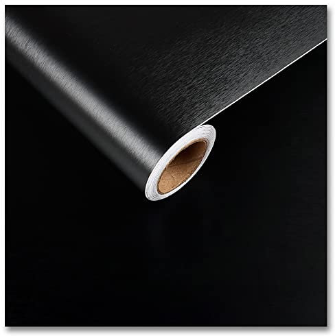 CRE8TIVE Papier peint autocollant noir brossé en acier inoxydable pour appareils électroménagers 61 x 299,7 cm - Papier peint métallique résistant à la chaleur - Vinyle auto-adhésif imperméable pour