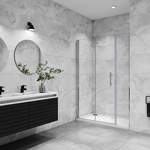 AICA porte de douche pivotante 140x185cm porte de douche pliante avec un élément fixe en 6mm verre anticalcaire