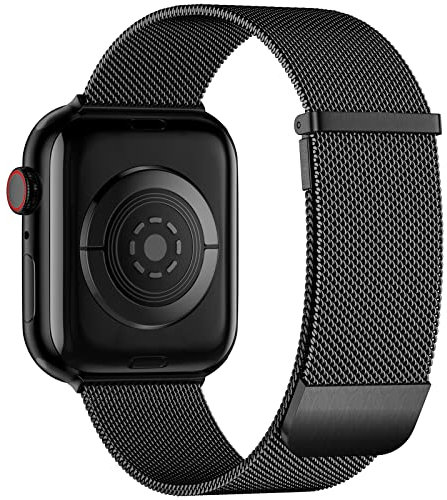 JUVEL Armband Kompatibel mit Apple Watch Armband 41mm/40mm/38mm für Frauen/Männer, Mesh Edelstahl Metall Magnet Verschluss Ersatzarmband für Apple Watch SE/iWatch Series 9 8 7 6 5 4 3 2 1, Schwarz