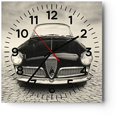 Moderno Reloj de Vidrio 40x40cm Cuadrado Decorativo Coches Vintage - 4210 | Alfa Romeo Giuletta Reloj de Pared Analógico Silencioso Decoración de Pared Sin Tic Tac Cocina Salón Dormitorio ARTTOR