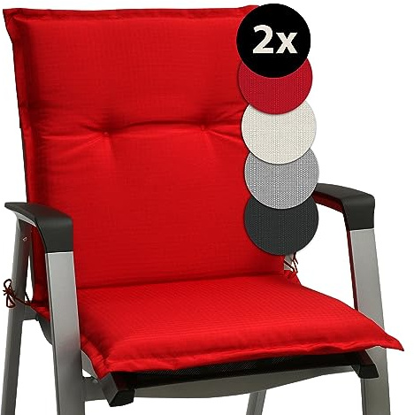 Beautissu 2er Set Niedriglehner Auflagen für Garten Balkon Camping Stuhl | 100x50cm 6cm dickes Sitzpolster Rot bequemes Sitzkissen Sitzauflage Gartenstuhlauflage Niederlehner Stuhlauflage Base NL