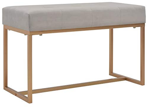 Tidyard Samt-Bank Sitzbank Polsterbank Betthocker Sitzhocker Flurbank Beistellbank Garderobenbank Wohnzimmer 80 x 36 x 45 cm (B x T x H) Samtbezug pulverbeschichteter Eisenrahmen Grau und Golden