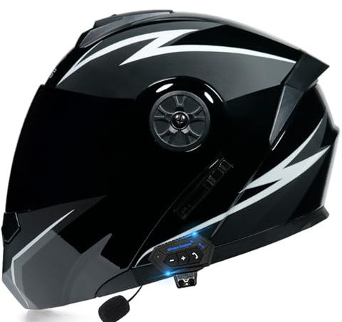 RUYICZB Casque De Moto Modulaire Bluetooth, Casque Avant Intégral Rabattable, Approuvé Dot/ECE, avec Double Visière, Haut-Parleur Intégré, Microphone,E,S