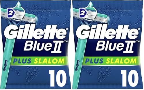 Gillette Blue II Plus Slalom Rasoirs Jetables Homme, Pack de 10 Rasoirs [OFFICIEL] (Lot de 2)