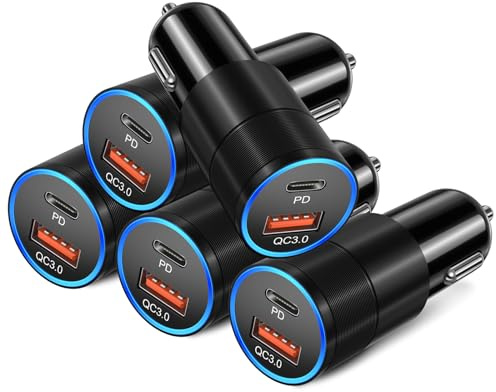 USB C Car Charger 5 Pack, Bangfun 36W Dual 12V USB C & USB A Car Charger Adapter QC+PD 3.0 Fast Charging Cigarette Lighter for iPhone 15 14 13 12 11 Pro Max,Samsung S24 S23 S22,Google Pixel, Android