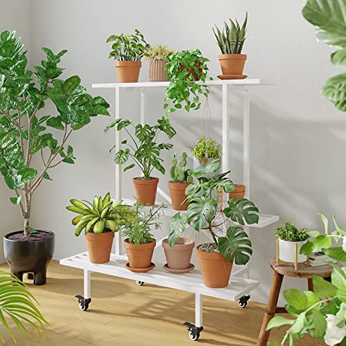 Metall-Pflanzenständer für drinnen und draußen, hohes Pflanzenregal für mehrere Pflanzen, großes Pflanzenregal, Holz-Pflanzenhalter, Pflanzenregale für Zimmer, Ecke, Balkon, Garten, Terrasse