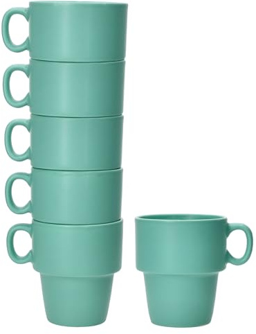 MamboCat Set di 6 tazze da caffè Stata I 250 ml I Mint I tazze impilabili in porcellana con manico per caffè, tè, cacao, cappuccino e latte macchiato, per la casa o il buffet, salvaspazio