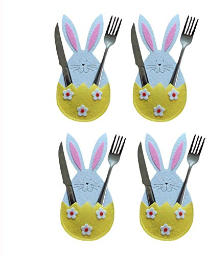 Fulenyi 8 Stück Osterhasen Bestecktaschen Besteckbeutel Besteckhalter Filz Hochzeitsdeko Tischdeko für Ostern Hochzeit