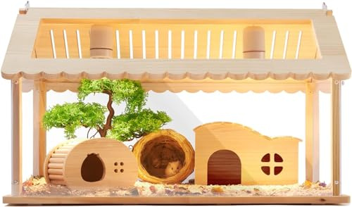 Gabbia trasparente per criceti, piccoli animali, 61 cm, per porcellini d'India, ratti, cincillà, gerbilli, habitat, cuccia per animali domestici, struttura in legno, pannelli acrilici (60 cm di