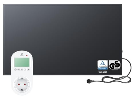 BR Bringer Infrarotheizung 600 Watt - mit Steck-Thermostat - Infrarot Elektroheizung Energiesparend - TÜV & GS - Deutsche Qualitätsmarke (schwarz)