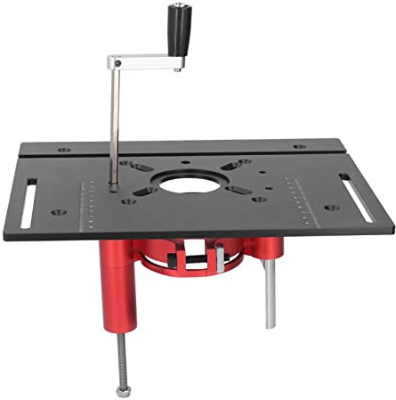 JDQTPOET Router Lift System, Aluminum Precision Router Lift with Top Plate & Miter Gauge Guide, Woodworking Router Table Insert Plate and Router Lift Kit for Slotting, Trimming, Chamfering (Black)