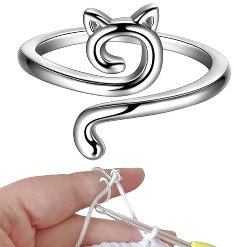 Anello per uncinetto a maglia, guida per filato aperto in metallo, anelli all'uncinetto per dita a forma di gatto anelli regolabili per maglieria anelli per maglieria anelli intrecciati ditali per