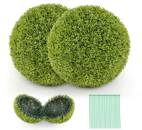 RELAX4LIFE Set di 2 Piante Finte Sfera di Bosso, Arredamento da Interno ed Esterno, Piante Artificiali Decorative per Cortile, Balcone, Giardino, Verde (Aglaia Odorata,Ø39cm)