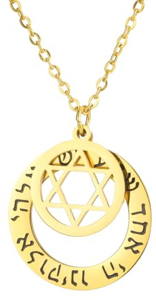 EUEAVAN Shema Israel Preghiera ebraica di benedizione Collana Ascolta o Israele Stella di Davide Ciondolo Biblico Cabala Gioielli ebraici Regalo religioso per donne e uomini