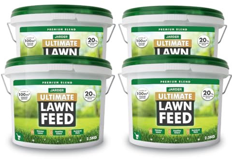 Jarder Ultimate Lawn Feed Fertiliser 4 x 2.5KG - NPK Lawn Feed - 20% Nitrogen Content - Short and Long Term Release to Boost Growth and Colour