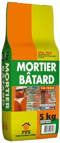 Mortier Bâtard Polyvalent 5kg - Ton Pierre - Mélange Ciment-Chaux pour Maçonnerie, Enduits et Rénovation Intérieur/Extérieur