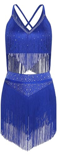 Yruioon Damen Latein Tanzkleid Glitzer Ballettkleid Quasten Fransenkleid Vintage Flapper Kleid Ballsaal Jazz Chacha Salsa Tanzkleidung
