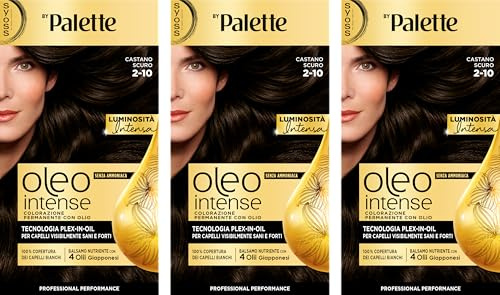 Syoss by Palette Oleo Intense, colorazione permanente, copertura professionale capelli bianchi, 2-10 Castano Scuro, confezione da 3