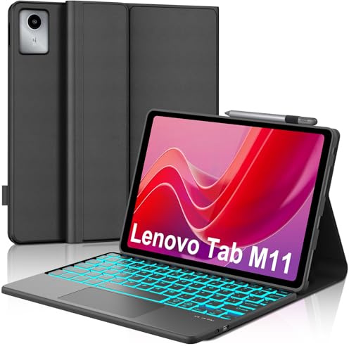 WAVATA Funda con Teclado para Lenovo Tab M11 2024, Español Ñ Teclado Trackpad Inalámbrico Bluetooth Retroiluminado para Lenovo Tab M11 (TB330FU/TB330XU)- Negro