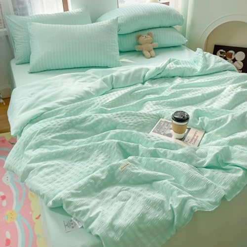 Edredón Reversible Transpirable Verano Algodón Lavado Con Mezcla De Fibra De Soja, Color Sólido Simple Manta Refrescante Para Cama Individual/Doble, Lavable A Máquina (Verde Agua,200x230 cm)